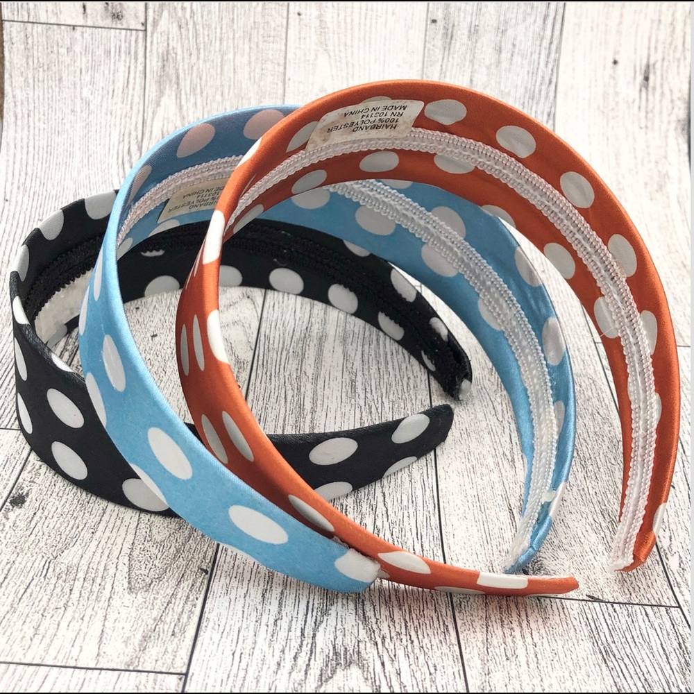 🌼 Pack of 3 Polka Dot Fabric Wide Headbands